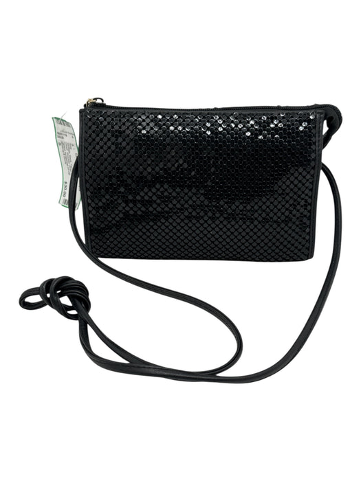 Whiting & Davis Black Fabric Chainmail Zip Close Shoulder Strap Evening Bag Black / S