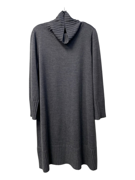 Eileen Fisher Size L Gray Wool Turtle Neck Long Sleeve Midi Ribbed Detail Dress Gray / L