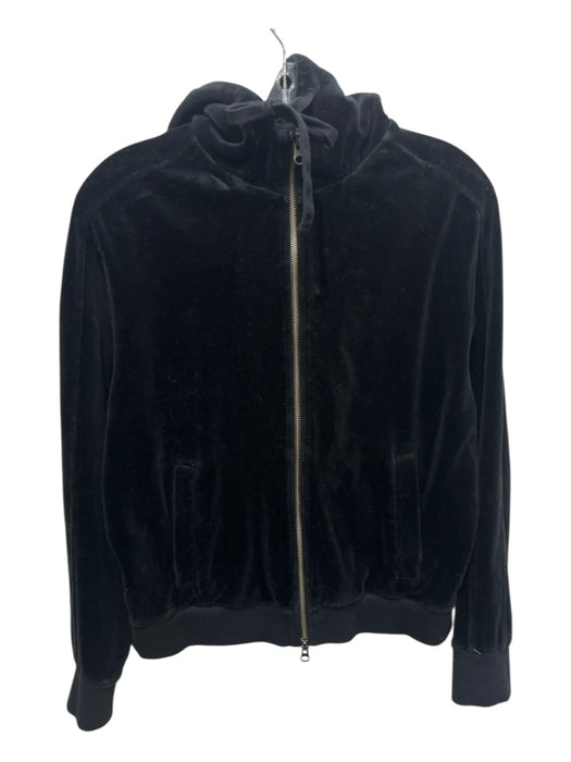 Vince Size S Black Cotton Velour Hood Zip Jacket Black / S