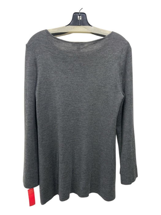 Eileen Fisher Size M Dark Gray Wool Scoop Neck Long Bell Sleeve Top Dark Gray / M