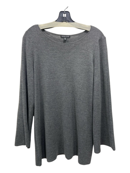 Eileen Fisher Size M Dark Gray Wool Scoop Neck Long Bell Sleeve Top Dark Gray / M