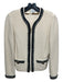 St John Collection Size 4 Cream & Black Wool Waffle Knit Zip Pockets Jacket Cream & Black / 4