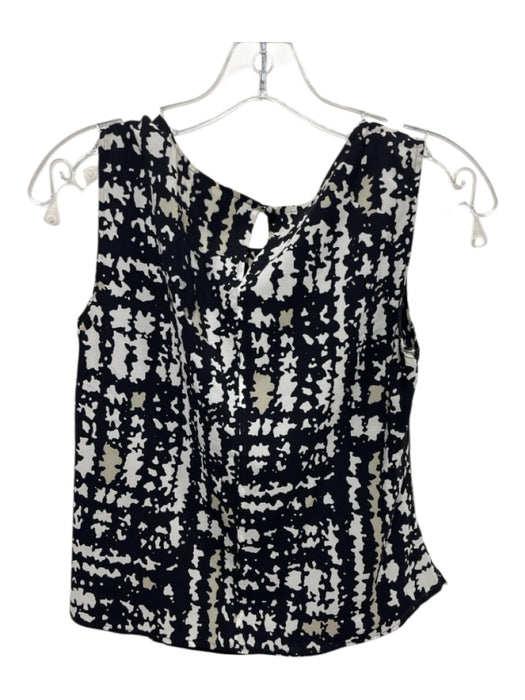 St John Size 4 Black, Taupe & White Silk Blend Sleeveless Abstract Top Black, Taupe & White / 4