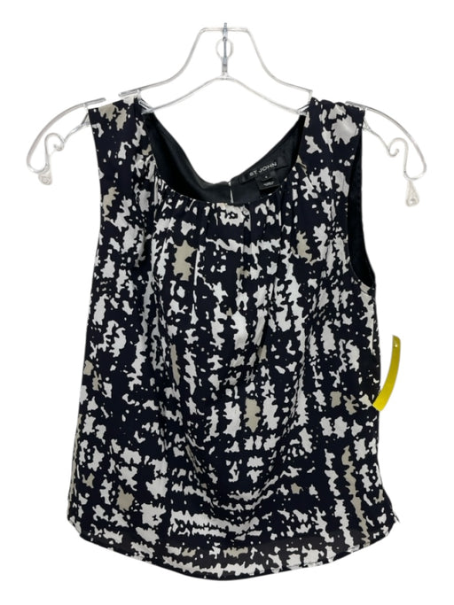 St John Size 4 Black, Taupe & White Silk Blend Sleeveless Abstract Top Black, Taupe & White / 4