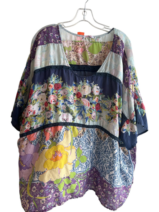 Johnny Was Size 3X Multi Silk Drop Shoulder Half Sleeve Floral Top Multi / 3X