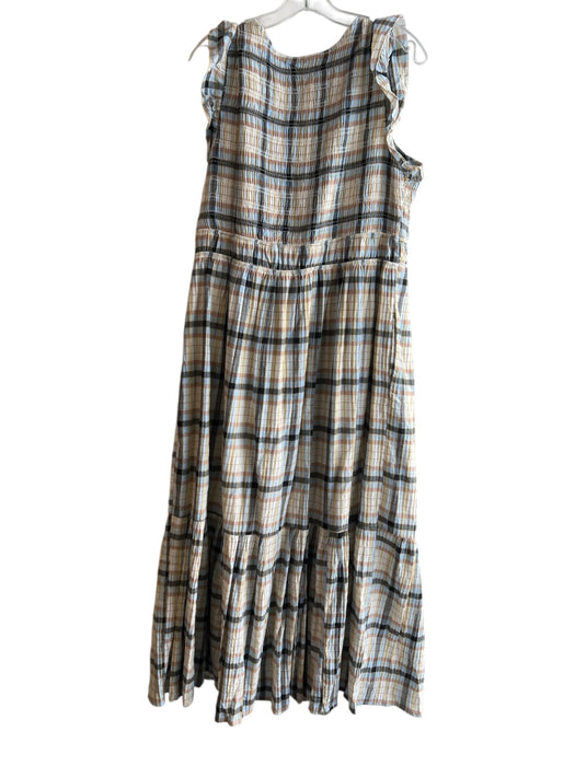 By Anthropologie Size XL Blue, Black & Multi Cotton Blend Lined Plaid Dress Blue, Black & Multi / XL