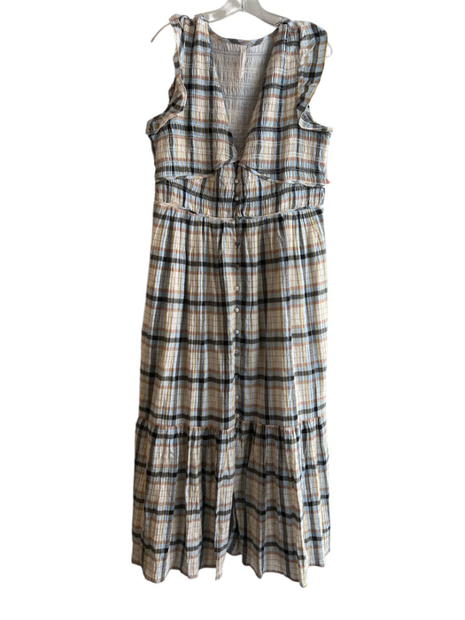 By Anthropologie Size XL Blue, Black & Multi Cotton Blend Lined Plaid Dress Blue, Black & Multi / XL