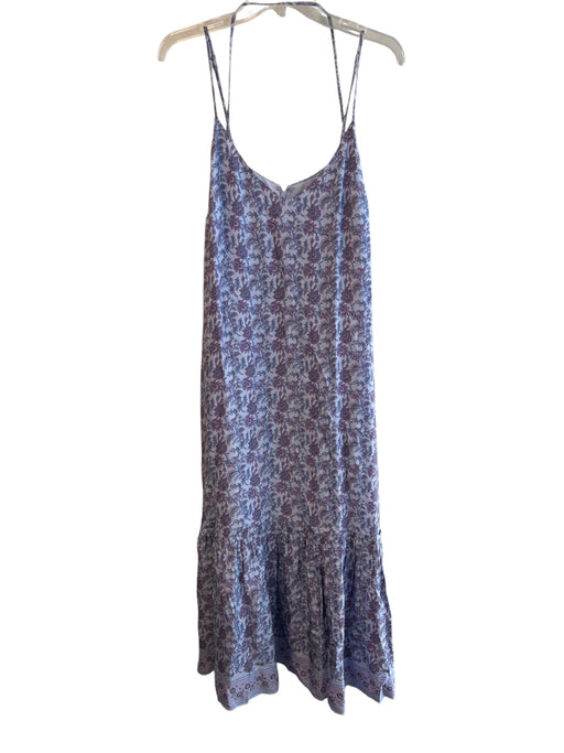 J Crew Size L Purple Viscose Spaghetti Strap Floral Print V Neck Back Zip Dress Purple / L