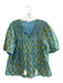 THML Size XL Blue & Yellow 100% Cotton Short Sleeve Floral V Neck Sherling Top Blue & Yellow / XL