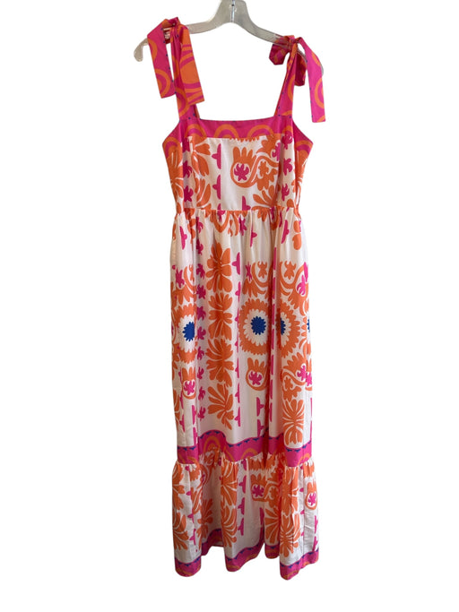 Jade Size M Orange & Pink Polyester Tie Strap Abstract Square Neck Dress Orange & Pink / M