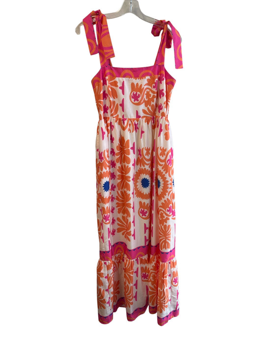 Jade Size M Orange & Pink Polyester Tie Strap Abstract Square Neck Dress Orange & Pink / M