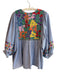 J. Marie Size XL Blue & Multi Cotton Balloon Sleeve Striped Embroidered Dress Blue & Multi / XL