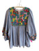 J. Marie Size XL Blue & Multi Cotton Balloon Sleeve Striped Embroidered Dress Blue & Multi / XL
