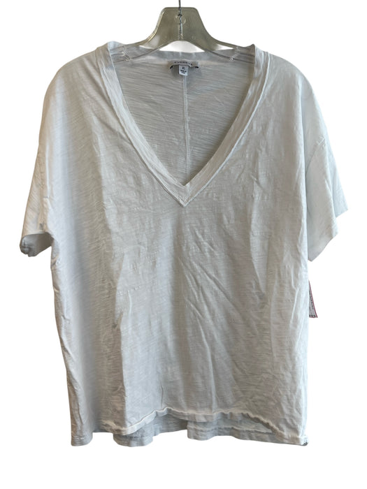 Evereve Size XL White Pima Cotton Short Sleeve V Neck Solid Color T Shirt Top White / XL