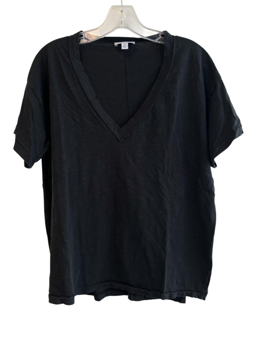 Evereve Size XL Black Pima Cotton Short Sleeve V Neck Solid Color T Shirt Top Black / XL