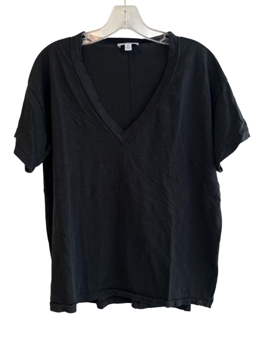Evereve Size XL Black Pima Cotton Short Sleeve V Neck Solid Color T Shirt Top Black / XL