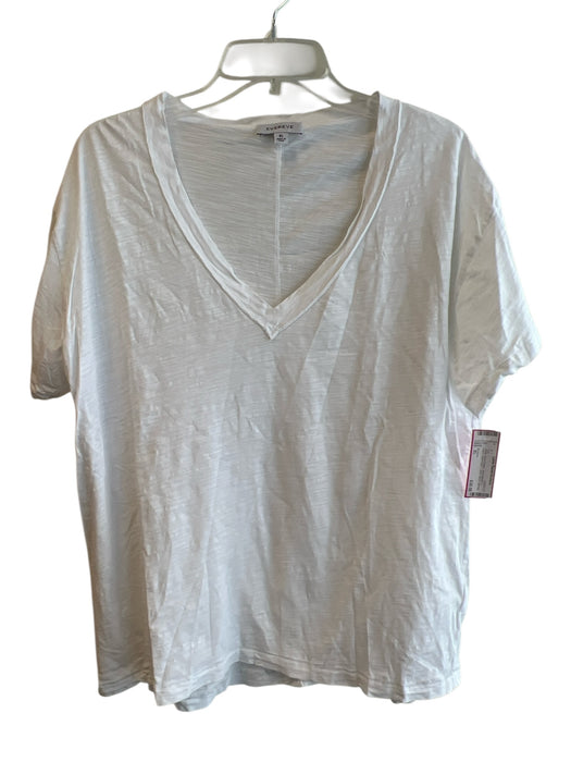 Evereve Size XL White Pima Cotton Short Sleeve V Neck Solid Color T Shirt Top White / XL