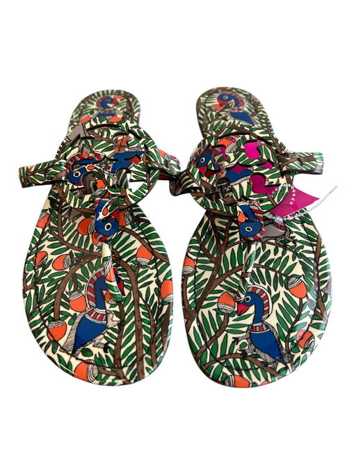 Tory Burch Shoe Size 9 Green & Multi Manmade Material Logo Birds Sandal Shoes Green & Multi / 9