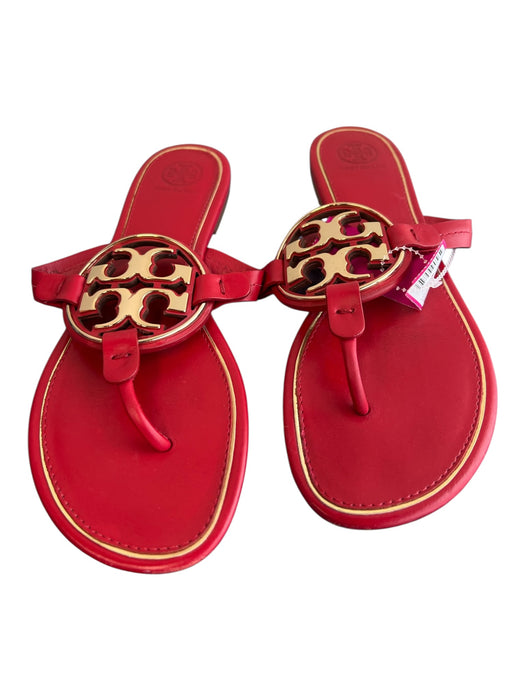 Tory Burch Shoe Size 9 Red & Gold Manmade Material Logo Birds Thong Strap Shoes Red & Gold / 9