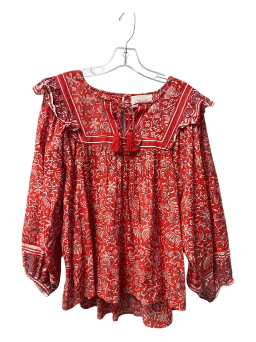 Cleobella Size XL Red & Multi Organic Cotton Keyhole Back Blouson Sleeves Top Red & Multi / XL
