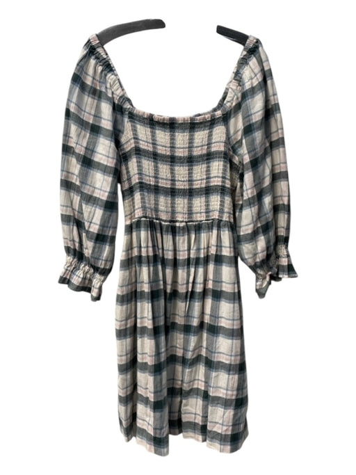 Madewell Size XL Green, Blue & White Cotton Blend Plaid Long Sleeve Dress Green, Blue & White / XL