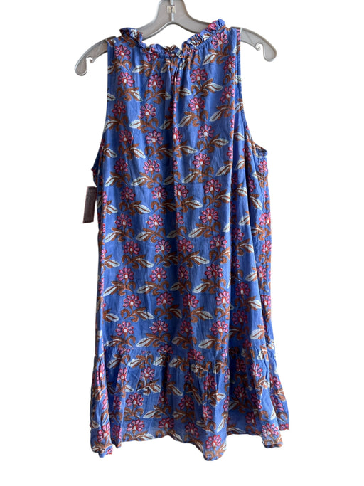 Oliphant Size XXL Blue Multi Cotton Sleeveless Floral Round split neck Dress Blue Multi / XXL