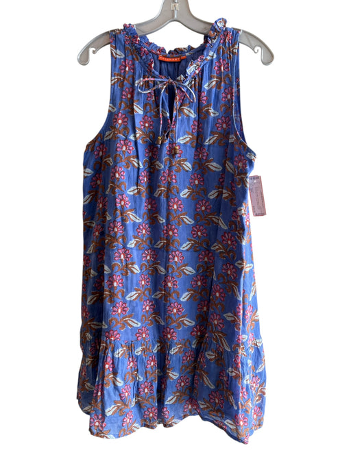Oliphant Size XXL Blue Multi Cotton Sleeveless Floral Round split neck Dress Blue Multi / XXL