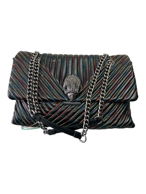 Kurt Geiger Black & Multi Leather Flap Rainbow Detail silver hardware Bag Black & Multi / L