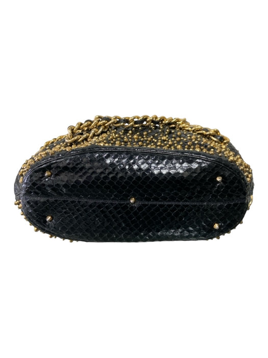 Judith Leiber Black & Gold Embossed Leather Crossbody gold strap Zip closure Bag Black & Gold / M