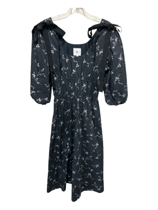 G. Label by Goop Size 2 Black & White Cotton Short Bubble Sleeve Floral Dress Black & White / 2