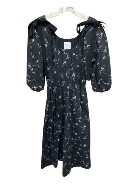 G. Label by Goop Size 2 Black & White Cotton Short Bubble Sleeve Floral Dress Black & White / 2