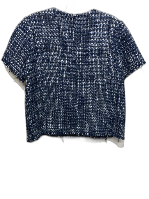 Ann Mashburn Size Small Cotton Blend Boucle Woven Short Sleeve Fringe hem Top Cotton Blend / Small