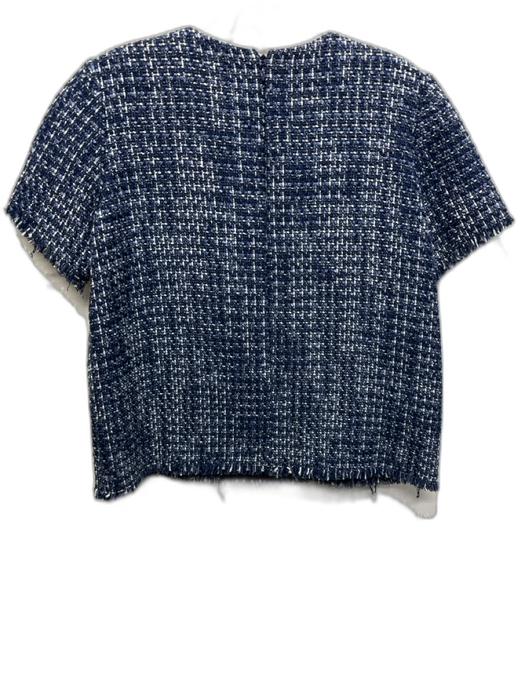 Ann Mashburn Size Small Cotton Blend Boucle Woven Short Sleeve Fringe hem Top Cotton Blend / Small