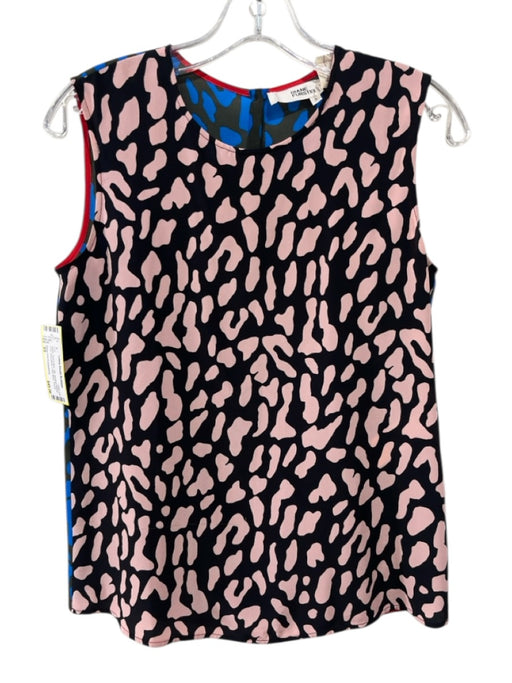 Diane Von Furstenberg Size XS Black, Pink & Blue Silk Abstract Animal Print Top Black, Pink & Blue / XS