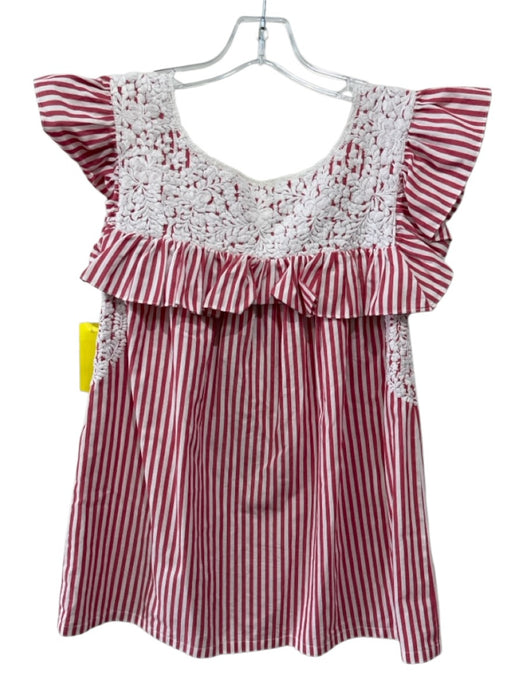 Mi Golondrina Size XS Red & White Cotton Striped Ruffle Cap Sleeve Square Top Red & White / XS