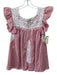 Mi Golondrina Size XS Red & White Cotton Striped Ruffle Cap Sleeve Square Top Red & White / XS