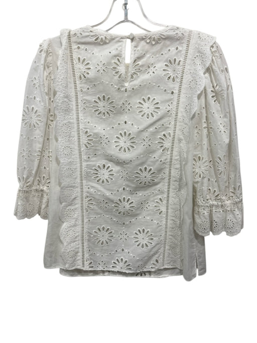 Veronica Beard Size s / 4 White Cotton Eyelet Lace 3/4 puff sleeve Top White / s / 4