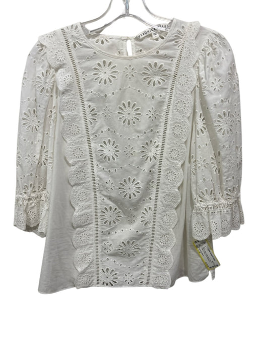 Veronica Beard Size s / 4 White Cotton Eyelet Lace 3/4 puff sleeve Top White / s / 4