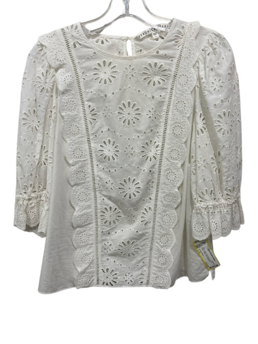 Veronica Beard Size s / 4 White Cotton Eyelet Lace 3/4 puff sleeve Top White / s / 4