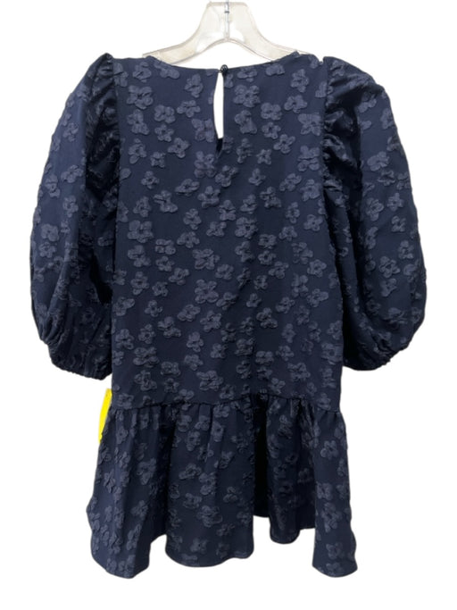 Stine Goya Size M Navy Blue Jacquard Floral Short Puff Sleeve Peplum Top Navy Blue / M