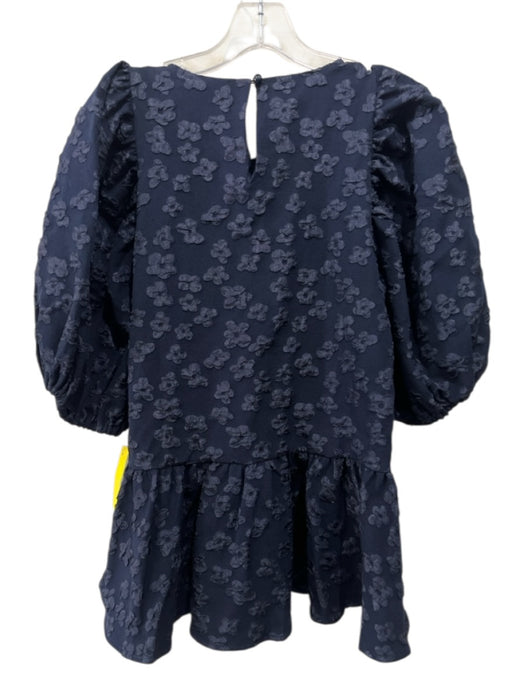 Stine Goya Size M Navy Blue Jacquard Floral Short Puff Sleeve Peplum Top Navy Blue / M