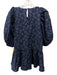 Stine Goya Size M Navy Blue Jacquard Floral Short Puff Sleeve Peplum Top Navy Blue / M