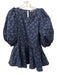Stine Goya Size M Navy Blue Jacquard Floral Short Puff Sleeve Peplum Top Navy Blue / M