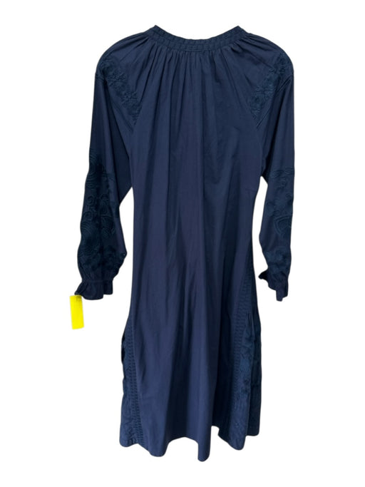 Julia Amory Size XS Navy Blue Cotton Long Sleeve Embroidered Flowers Midi Dress Navy Blue / XS