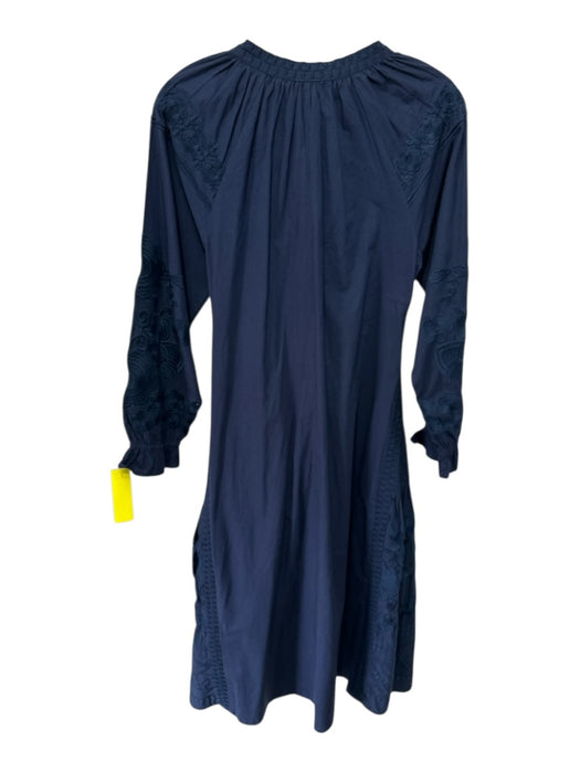 Julia Amory Size XS Navy Blue Cotton Long Sleeve Embroidered Flowers Midi Dress Navy Blue / XS