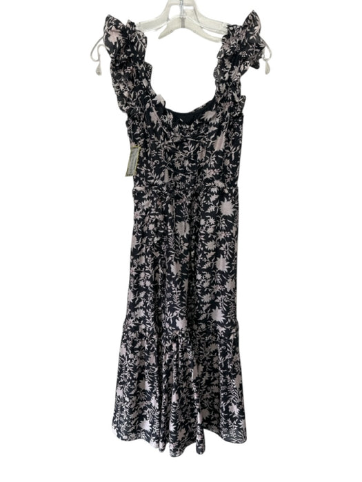 Ulla Johnson Size XS Black & Beige Cotton & Silk Floral Ruffle Straps Dress Black & Beige / XS