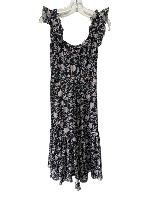 Ulla Johnson Size XS Black & Beige Cotton & Silk Floral Ruffle Straps Dress Black & Beige / XS