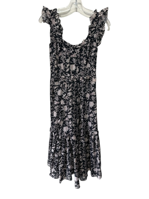 Ulla Johnson Size XS Black & Beige Cotton & Silk Floral Ruffle Straps Dress Black & Beige / XS