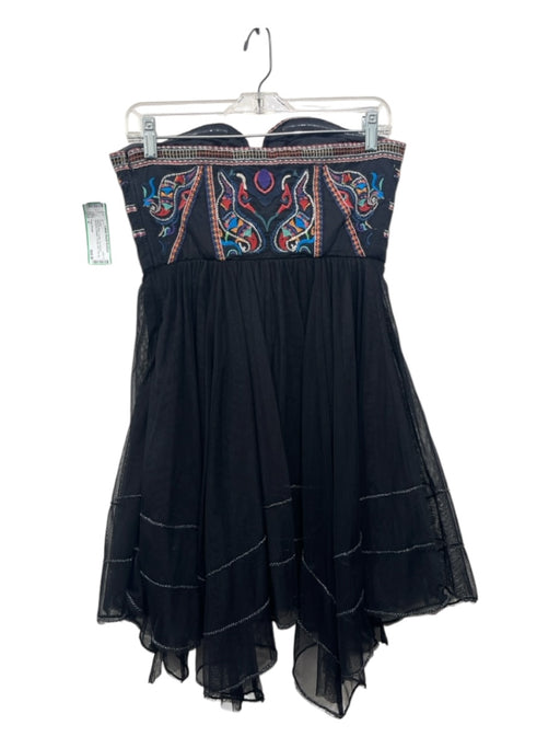 Free People Size 4 Black & Multi Cotton Sweetheart Neckline Mini Side Zip Dress Black & Multi / 4