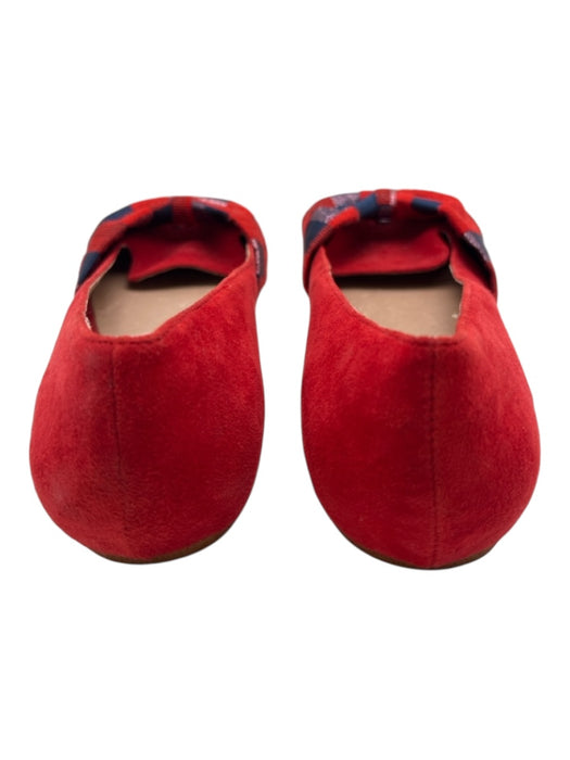 Anthropologie Shoe Size 8 Red & Blue Suede Pointed Toe Bow Plaid Flats Red & Blue / 8